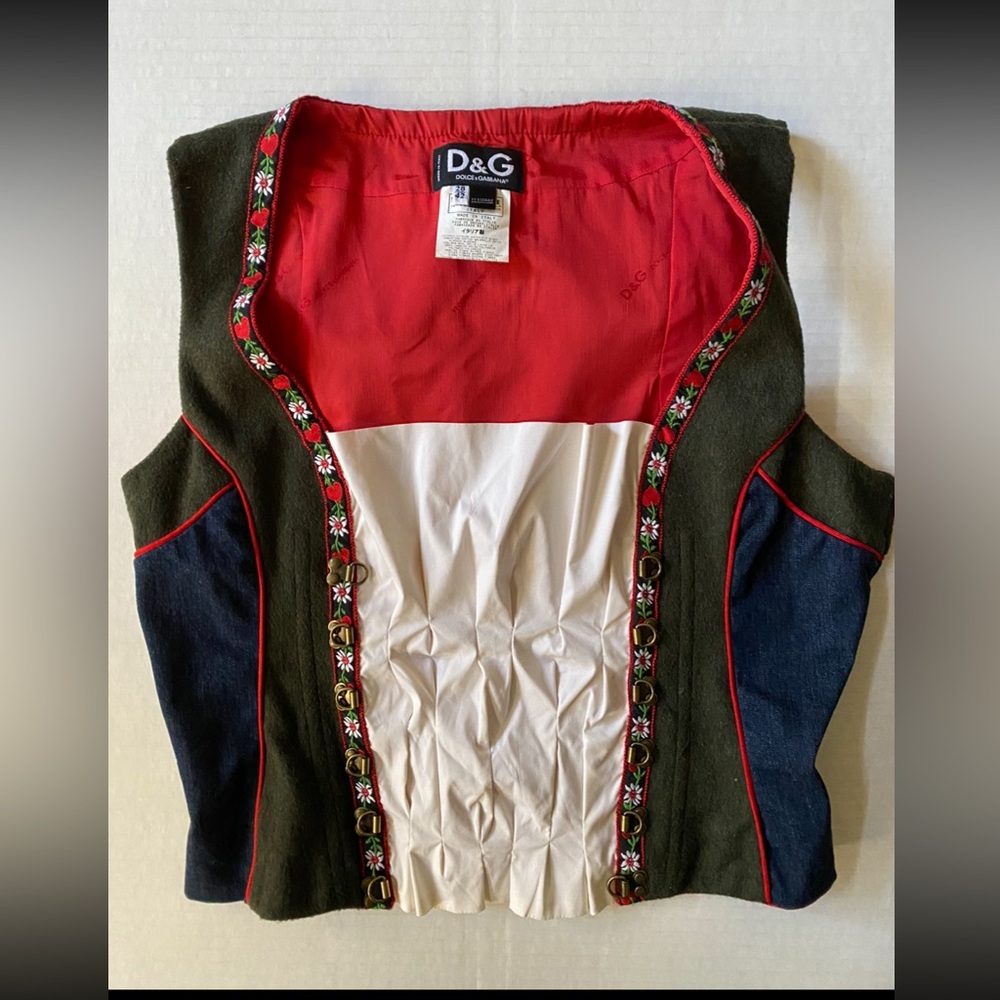 Rare VTG D & G Dolce & Gabbana Dirndl Denim Wool Bustier Size 42 - Picture 15 of 16